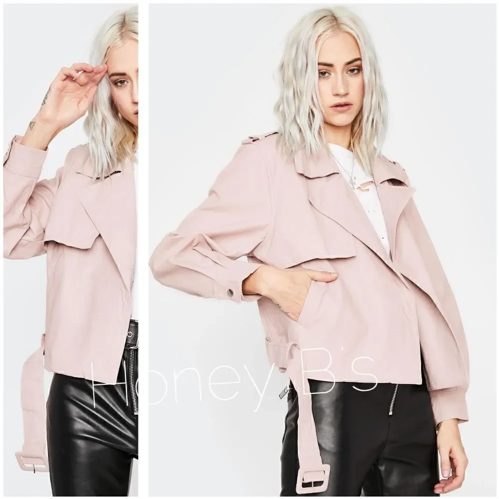 Blush Moto Biker Jacket Drape Collar Rayon Blend